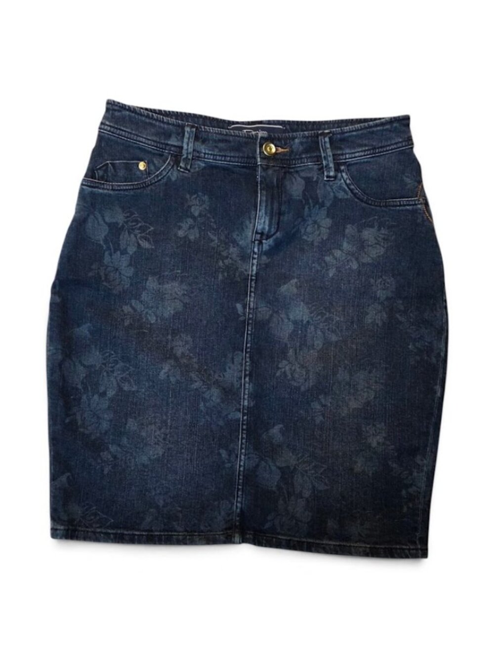 Tommy Bahama Denim Skirt Dark Wash Floral Print Denim Pencil Skirt Size4